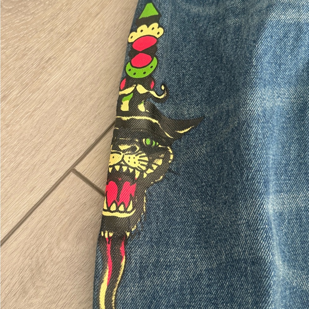 Ed Hardy Blue Jean Jacket with Skull Embroidery - Picture 3 of 9